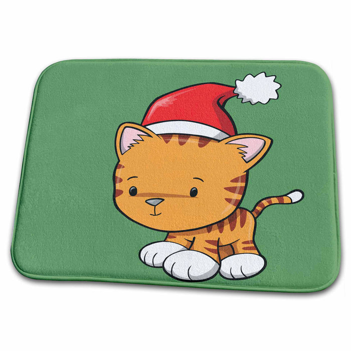 Dish Drying Mat - Christmas Kitten Christmas