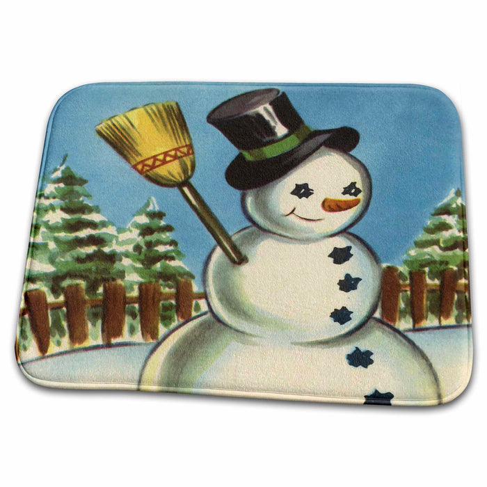 Dish Drying Mat - Snowman With Top Hat and Broom TNMPastPerfect Christmas