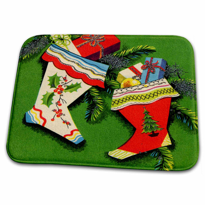 Dish Drying Mat - Retro Christmas Stockings TNMPastPerfect Christmas