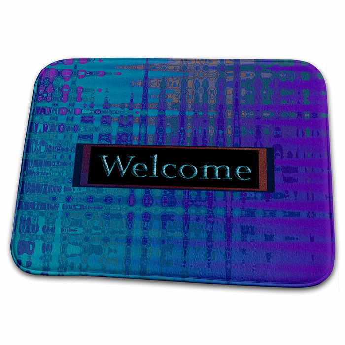 Dish Drying Mat - Blue Abstract Welcome Welcome Design