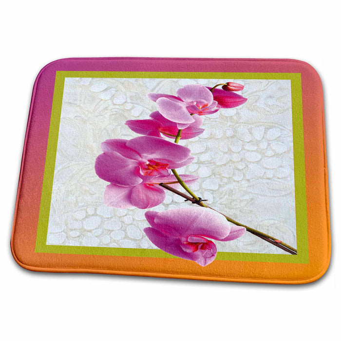 Dish Drying Mat - Pink Orchid Flora Design