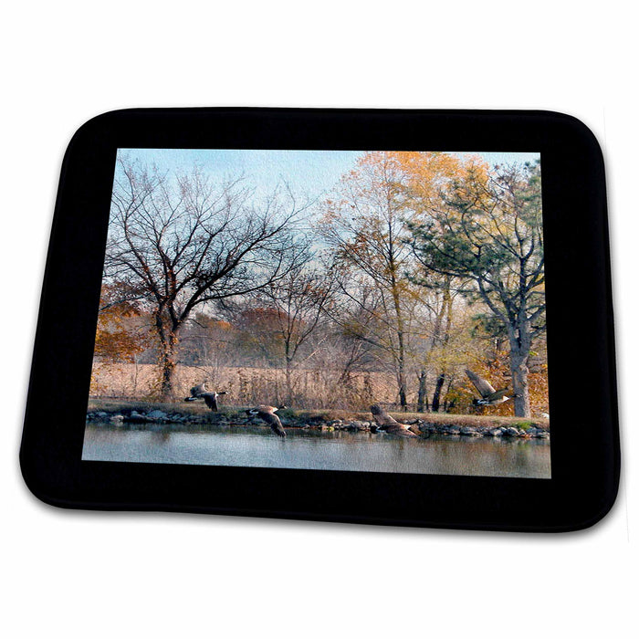 Dish Drying Mat - Four Geese Flying along the Lake Bird Photography