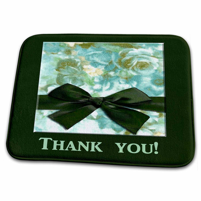 Dish Drying Mat - Roses with Bow, Green Thank you Design