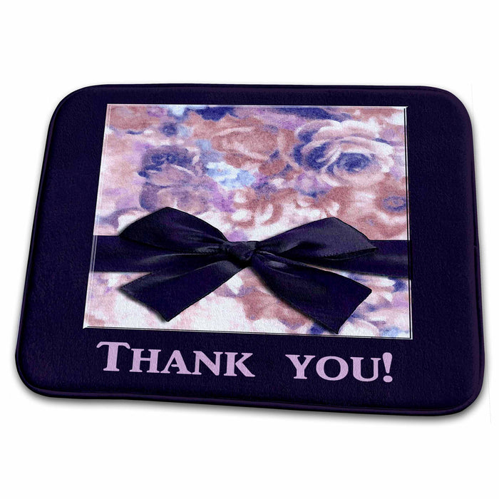 Dish Drying Mat - Roses with Bow, Purple Thank you Design