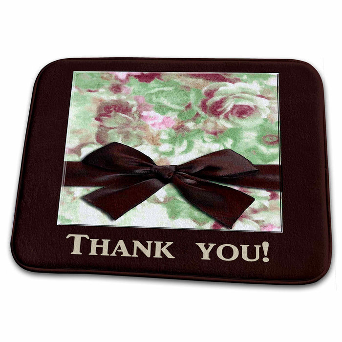 Dish Drying Mat - Roses with Bow, Red on Green Thank you Design