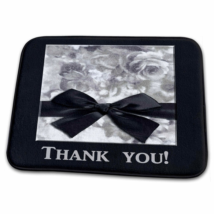 Dish Drying Mat - Roses with Bow, Black and White Thank you Design