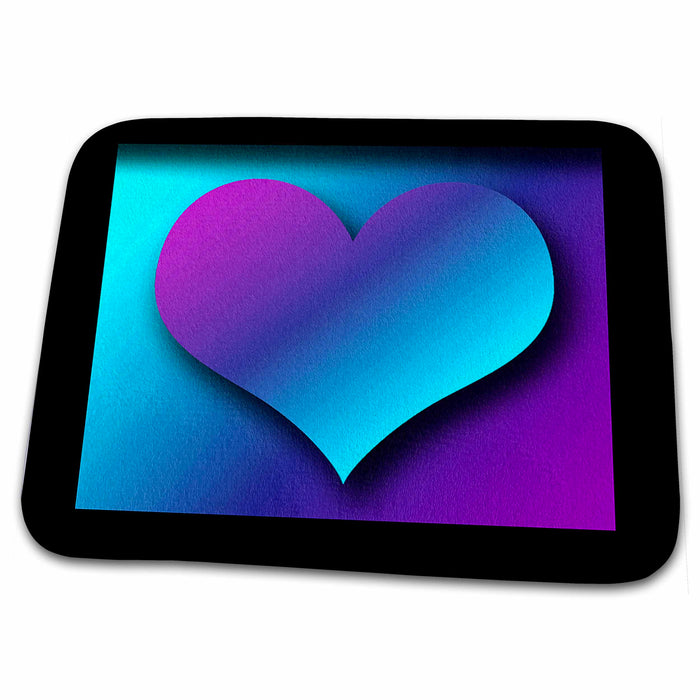 Dish Drying Mat - Heart in Aqua and Purple with Black Frame Heart Design