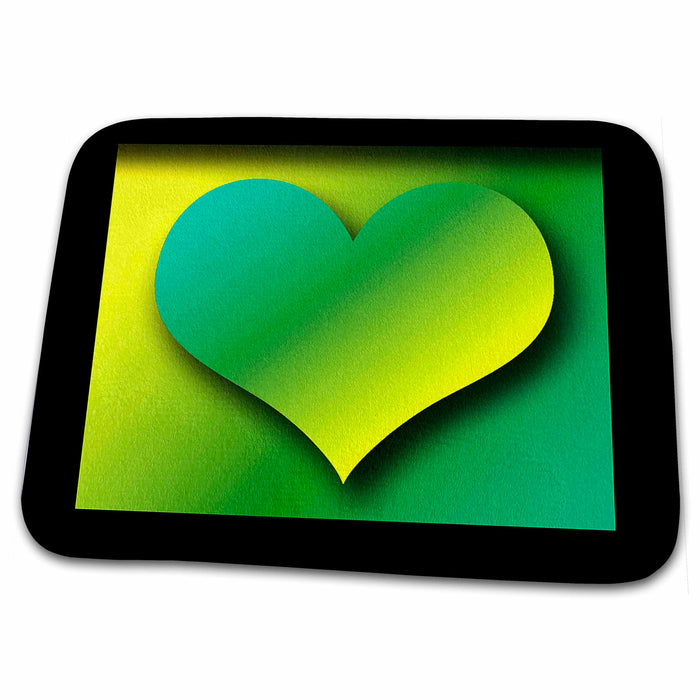 Dish Drying Mat - Heart in Yellow and Green with Black Frame Heart Design