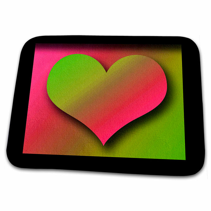 Dish Drying Mat - Heart in Orange and Green with Black Frame Heart Design