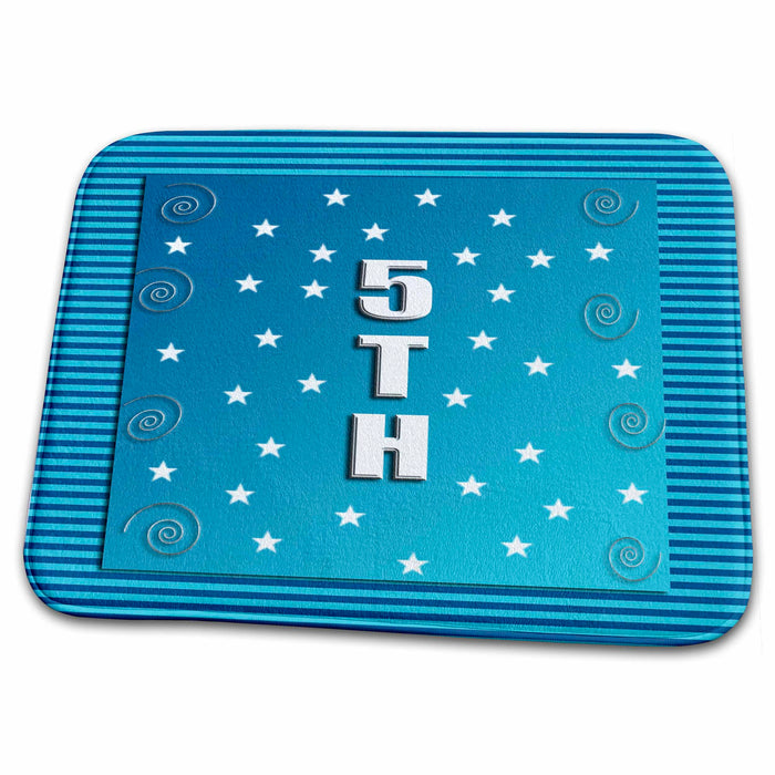 Dish Drying Mat - Stars and Curls on Blue Lined Pattern, 5th Birthday Design