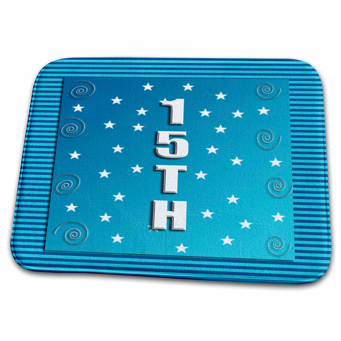 Dish Drying Mat - Stars and Curls on Blue Lined Pattern, 15th Birthday Design