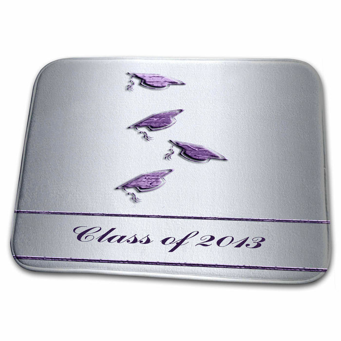 Dish Drying Mat - Caps and Diplomas, Class of 2013, Purple on Silver Graduation Design