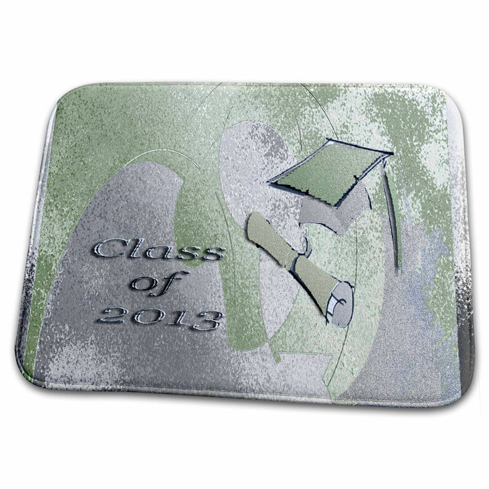 Dish Drying Mat - Class of 2013 Cap and Diploma, Green Abstract Graduation Design