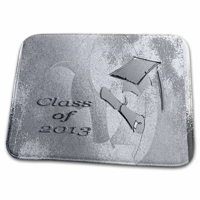 Dish Drying Mat - Class of 2013 Cap and Diploma, Silver Abstract Graduation Design