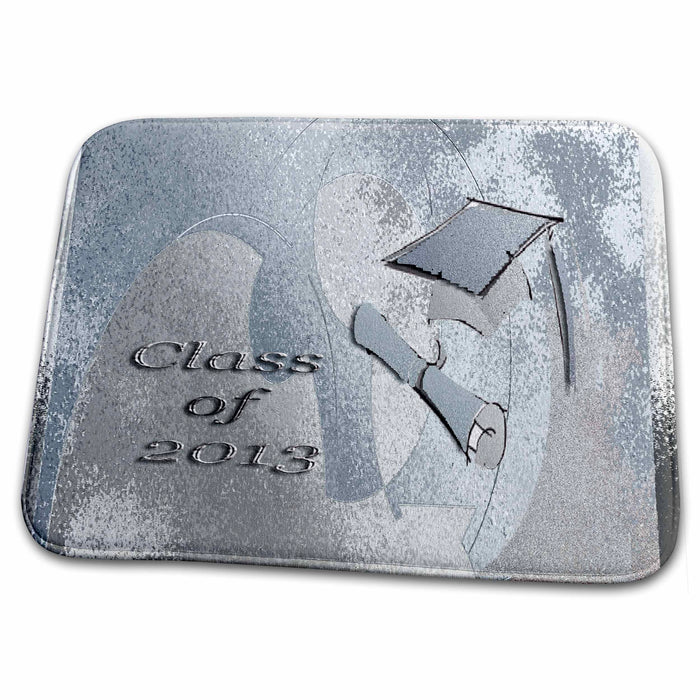 Dish Drying Mat - Class of 2013 Cap and Diploma, Pale Blue Abstract Graduation Design