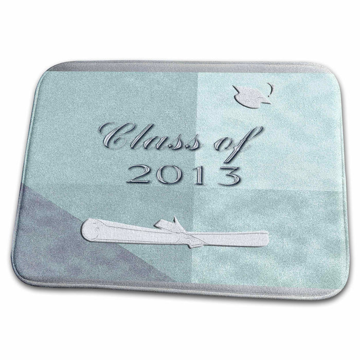 Dish Drying Mat - Class of 2013, Diplomas with Cap in the Air, Pastel Green Graduation Design