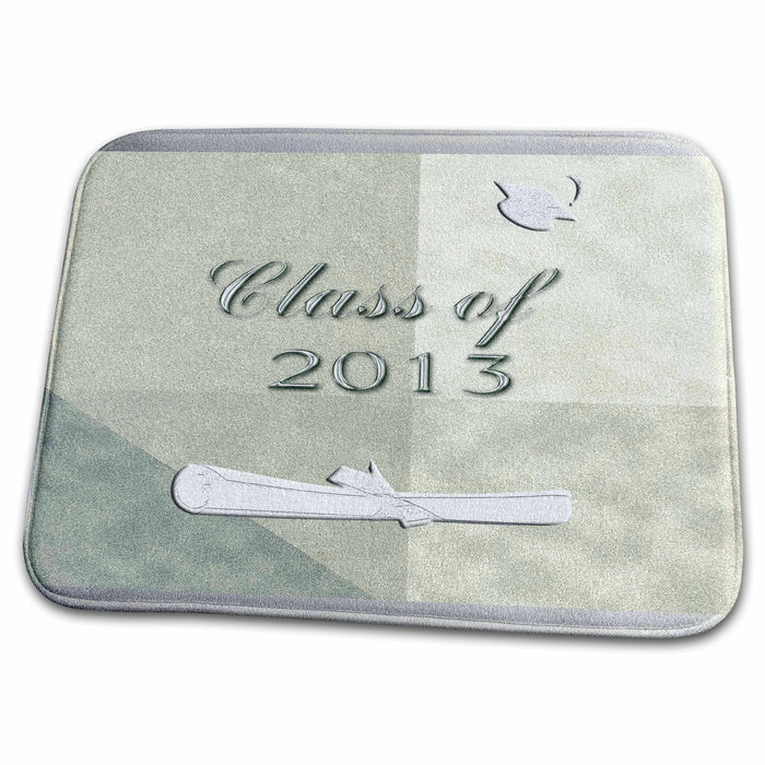 Dish Drying Mat - Class of 2013, Diplomas with Cap in the Air, Pastel Gray Green Graduation Design