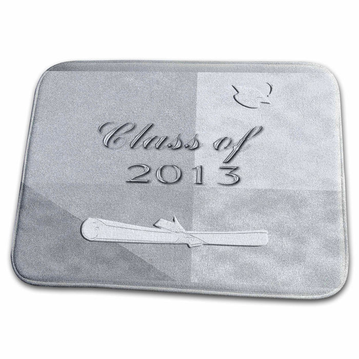 Dish Drying Mat - Class of 2013, Diplomas with Cap in the Air, Pastel Gray Silver Graduation Design