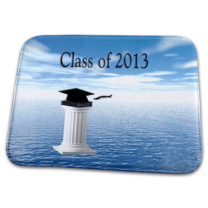 Dish Drying Mat - Black Cap and Book on Pedestal, Class of 2013 Graduation Design