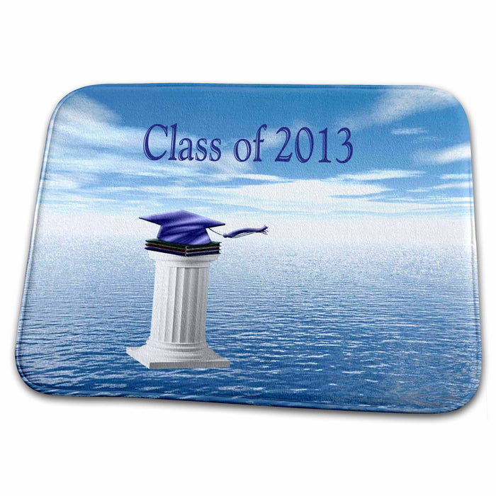 Dish Drying Mat - Purple Cap and Book on Pedestal, Class of 2013 Graduation Design