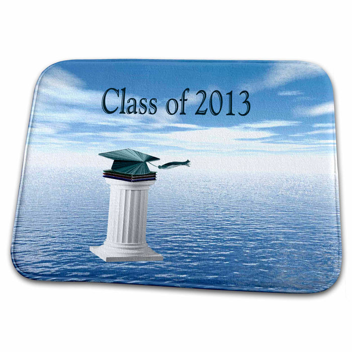 Dish Drying Mat - Green Cap and Book on Pedestal, Class of 2013 Graduation Design