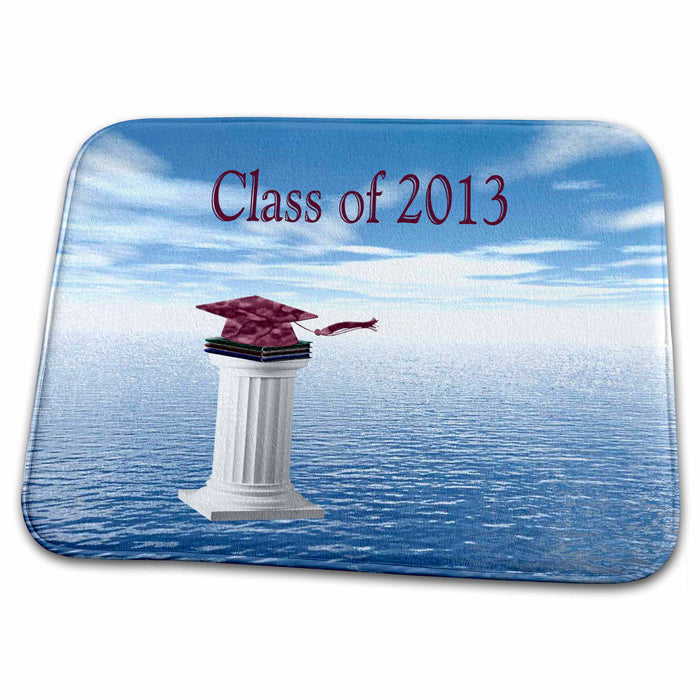 Dish Drying Mat - Red Cap and Book on Pedestal, Class of 2013 Graduation Design