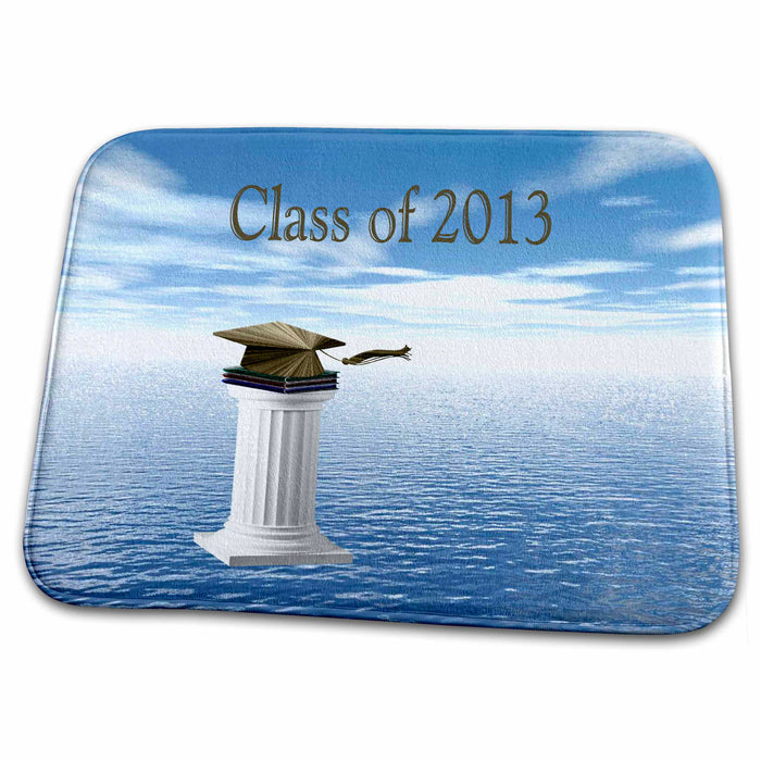 Dish Drying Mat - Brown Cap and Book on Pedestal, Class of 2013 Graduation Design