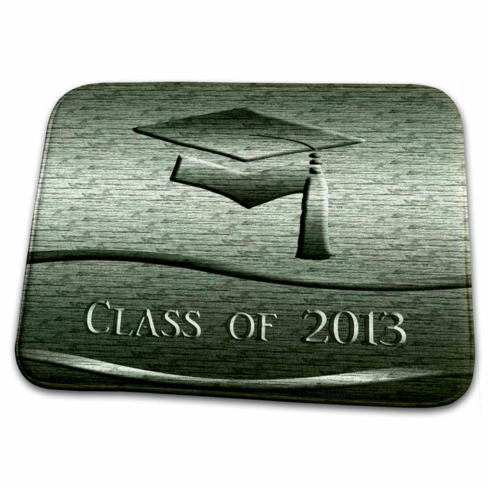 Dish Drying Mat - Cap with Tassel, Class of 2013, Green Graduation Design