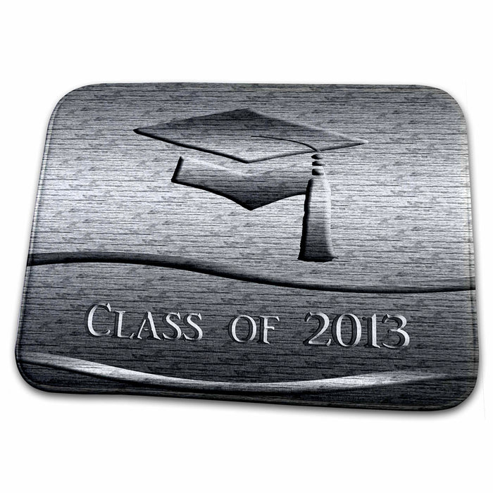 Dish Drying Mat - Cap with Tassel, Class of 2013, Silver Graduation Design