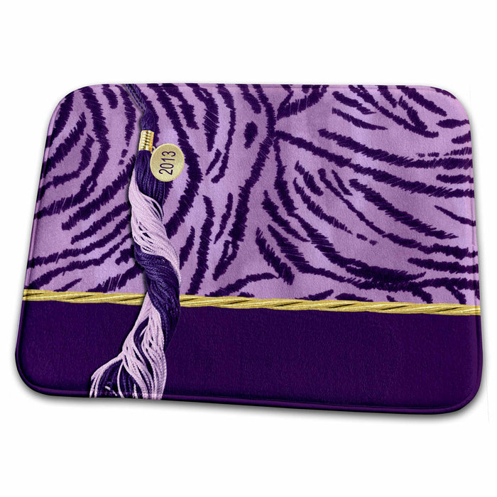 Dish Drying Mat - Tiger Print with Tasel, Class of 2013, Purple with Gold Trim Graduation Design