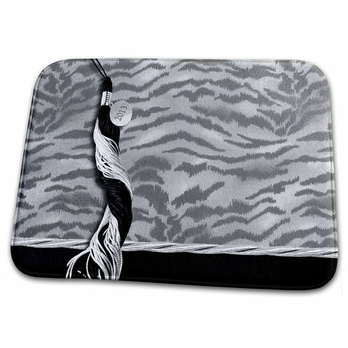 Dish Drying Mat - Tiger Print with Tasel, Class of 2013, Silver Gray with Silver Trim Graduation Design