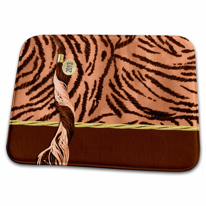 Dish Drying Mat - Tiger Print with Tasel, Class of 2013, Autumn Orange with Gold Trim Graduation Design