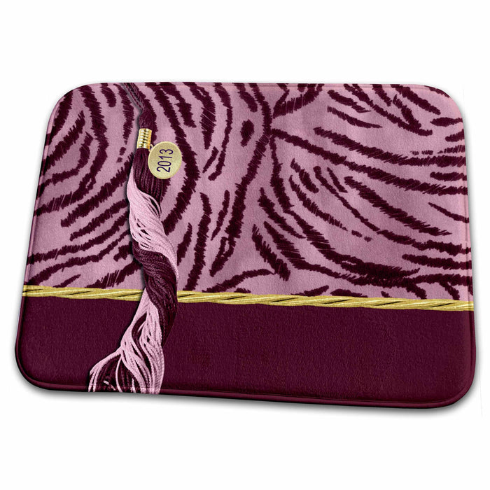 Dish Drying Mat - Tiger Print with Tasel, Class of 2013, Red and Pink with Gold Trim Graduation Design