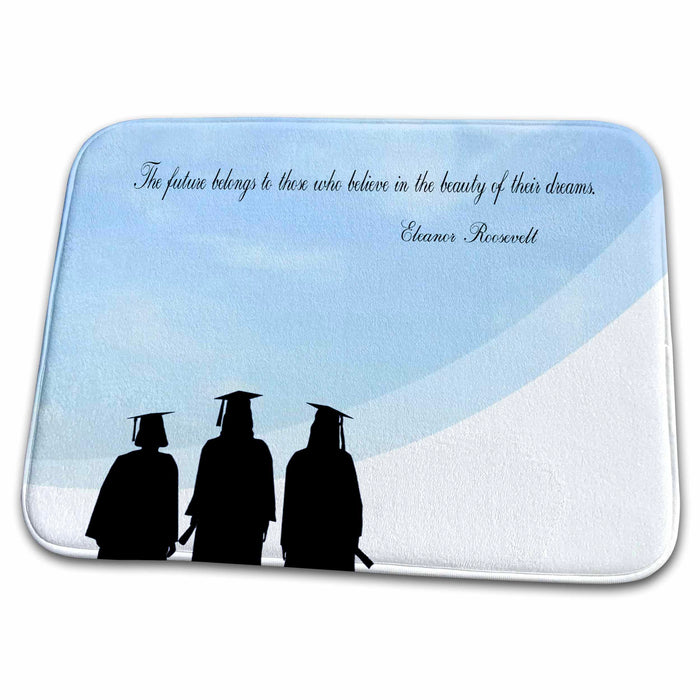 Dish Drying Mat - Female Graduates looking into Clouds, The future belongs, Blue Graduation Design