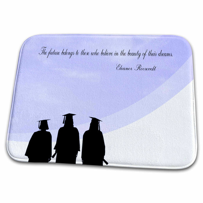 Dish Drying Mat - Female Graduates looking into Clouds, The future belongs, Lavender Graduation Design