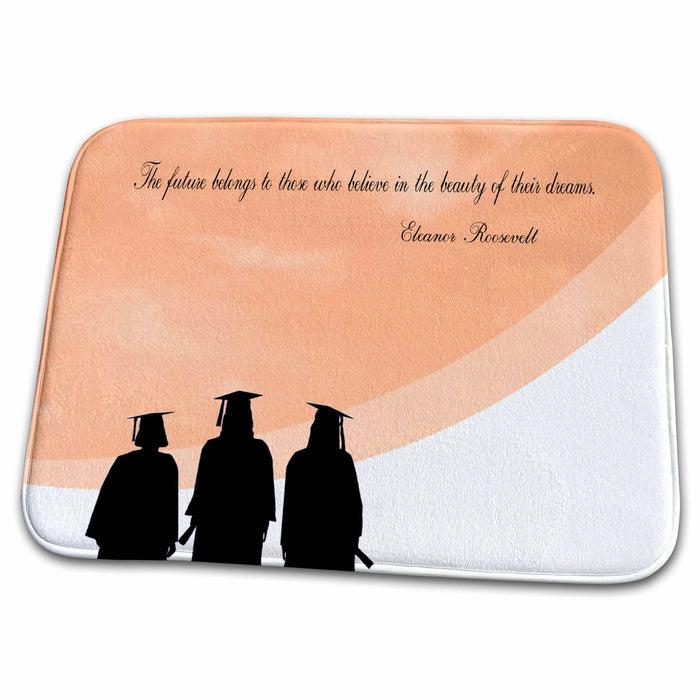 Dish Drying Mat - Female Graduates looking into Clouds, The future belongs, Orange Graduation Design