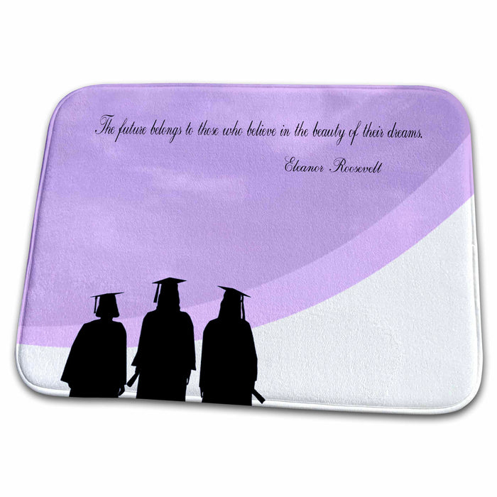 Dish Drying Mat - Female Graduates looking into Clouds, The future belongs, Plum Purple Graduation Design