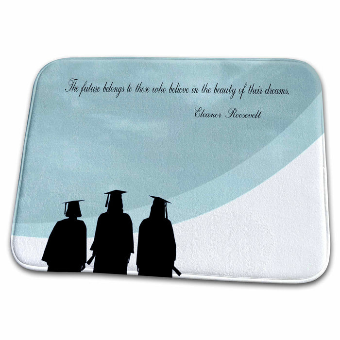 Dish Drying Mat - Female Graduates looking into Clouds, The future belongs, Green Graduation Design