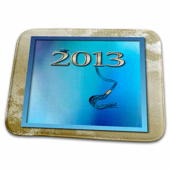 Dish Drying Mat - Cap on 2013 with Tassel, Aqua Blue Graduation Design