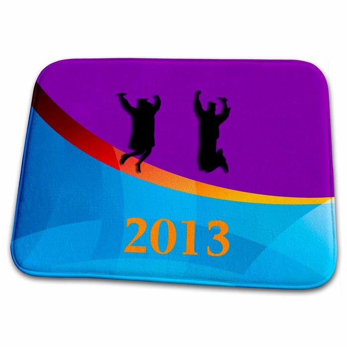 Dish Drying Mat - Graduates Jumping, Class of 2013, Plum Purple and Blue Graduation Design