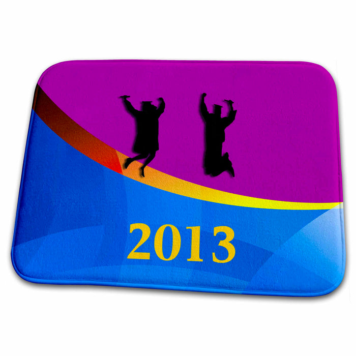 Dish Drying Mat - Graduates Jumping, Class of 2013, Pink and Blue Graduation Design