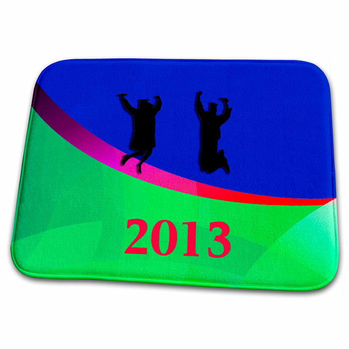 Dish Drying Mat - Graduates Jumping, Class of 2013, Blue and Bright Green Graduation Design