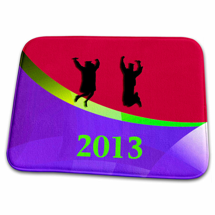 Dish Drying Mat - Graduates Jumping, Class of 2013, Red and Purple Graduation Design