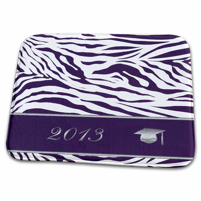 Dish Drying Mat - Purple Zebra Print with Graduation Cap, 2013 Graduation Design