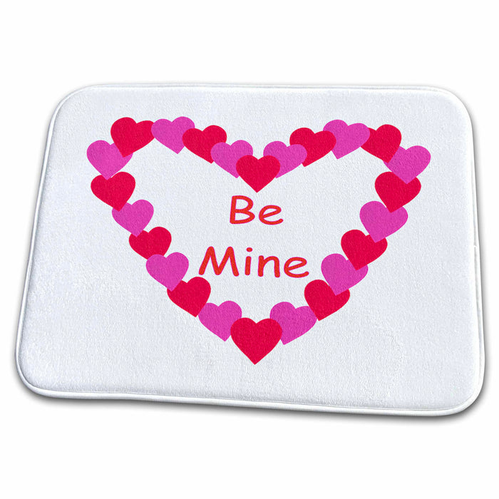 Dish Drying Mat - Painting of Heart of Hearts in Pink and Red with Be Mine in the Center sArt Holidays Valentines Day