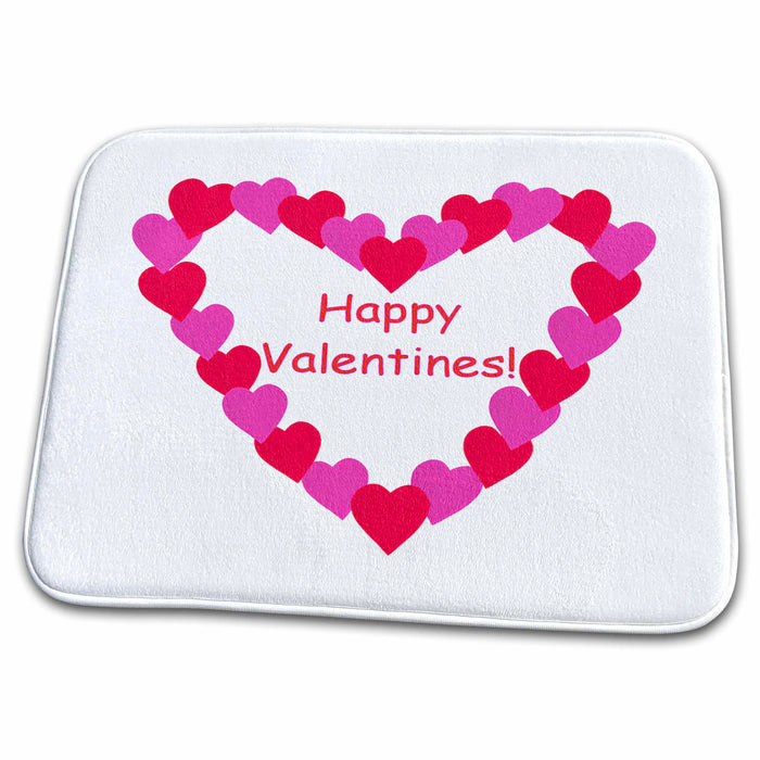 Dish Drying Mat - Painting of Heart of Hearts in Pink and Red with Happy Valentines in the Center sArt Holidays Valentines Day