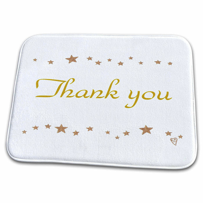 Dish Drying Mat - Painting of a Wavy Border of Gold Stars in a Lively Pattern with Thank you in the Center sArt Stars