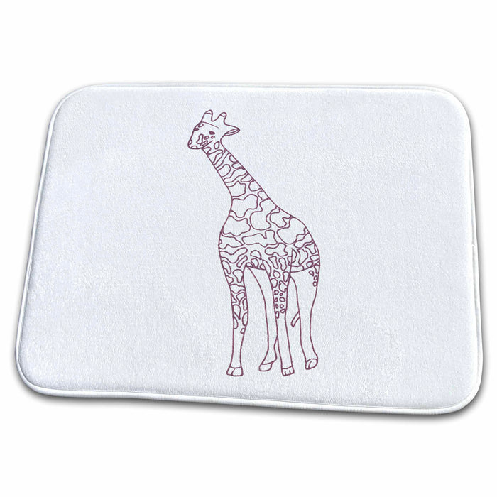 Dish Drying Mat - Outline Drawing of a Mother Giraffe that is Walking sArt Wild Animals Giraffes