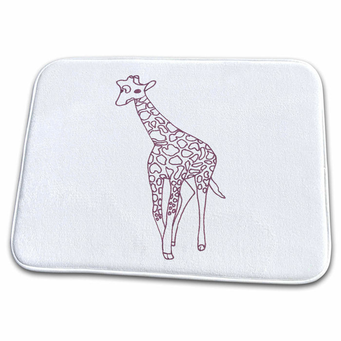 Dish Drying Mat - Outline Drawing of a Baby Child Young Giraffe that is Walking sArt Wild Animals Giraffes