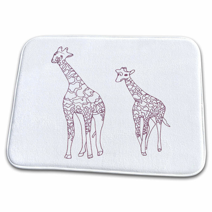 Dish Drying Mat - Outline Drawing of a Mother and Child Giraffe that are Walking sArt Wild Animals Giraffes